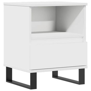 Mesita De Noche Mesilla De Noche - Madera Contrachapada Blanco 40x35x50 Cm Mc7974