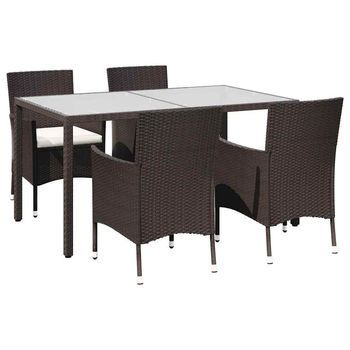 Set De Comedor Jardín 5 Pzas Y Cojines Ratán Sintético Marrón Vidaxl