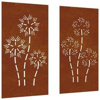 adorno pared jardin 2 uds acero corten diseno flores 105x55 cm vidaxl