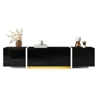 mueble de tv de 170 cm - con tira de luz led - mueble de salon - negro brillo