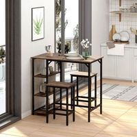 mesa y 2 taburetes de melamina metal homcom 109x60x100 cm - marron