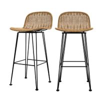 set de 2 sillas de bar de resina tejida marron 76 cm