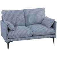 homcom sofa 2 plazas en tejido efecto lino transpirable con acolchado grueso 2 cojines reposabrazos para salon sala de estar azul