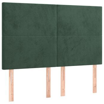Cabecero Cama Mueble De Dormitorio Con Luces Led Terciopelo 144 X 5 X 118/128 Cm Verde Oscuro M02_0002802