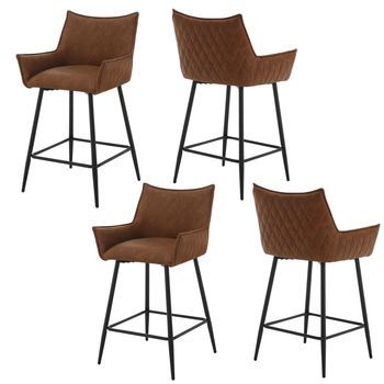 Juego De 4 Taburetes De Bar, Sillas De Comedor De Polipiel Con Patas De Metal, Color Marrón.