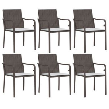 Pack 6 Uds Sillas Jardín | Silla De Exterior | Sillón Y Cojines Ratán Sintético Marrón 56x59x84cm