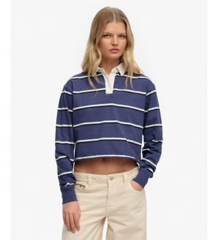 Superdry para mujer. W6012175A Polo Stripe Rugby marino (XS), Casual, Algodón, Manga larga