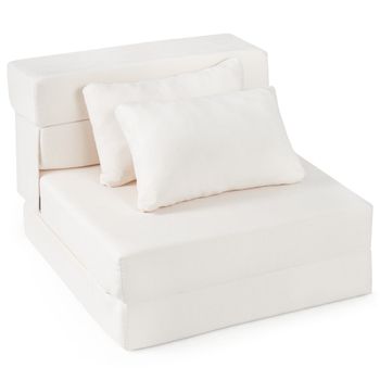 Costway Sofá Cama Futón Plegable 3 en 1 con 2 Almohadas Tejido de Chenilla Color Beige para Salón Dormitorio o Oficina