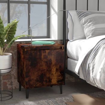 Set De 2 Mesitas De Noche - Mueble De Dormitorio - Madera Y Metal - Roble Ahumado (40x30x50cm)
