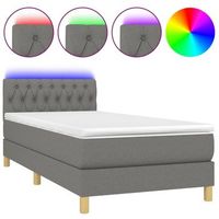 cama para adulto  cama individual  cama box spring con colchon y led tela gris oscuro 100x200 cm