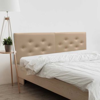 Dhome Cabecero De Polipiel Con 3 Hileras Intercaladas De Botones Cabezal Tapizado Cama Lujo (marrón Claro, 160cm (2piezas))