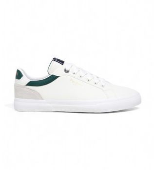 Pepe Jeans para hombre. PMS30839 Zapatillas Kenton Court blanco (43), Plano, Cordones, Casual, Algodón