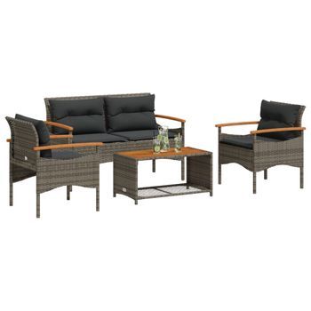 Set De Sofás De Jardín 4 Uds | Conjunto Mueble Jardin Mesa Y Sillas Y Cojines Ratán Sintético Gris Cfw98950