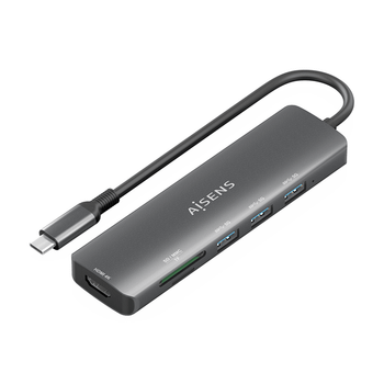 AISENS USB C Dock 6 en 1 USB C A 1x HDMI 3x USB A 1x SD 1x MicroSD Gris 15cm