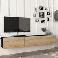 mueble tv suspendido vihti aglomerado 180 x 31 x 30 cm - negro y roble encasa