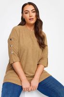 yours top suave beige manga fracesa con botones mujer curvy y tallas grandes yours