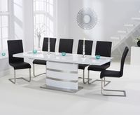 babington 160cm white high gloss extending dining table with malaga chairs