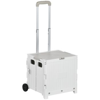 HOMCOM Carrito de Compras Plegable con 2 Ruedas Mango Ajustable 32L Ligero y Compacto para Compras Blanco 41,5x32,5x85cm   Aosom España