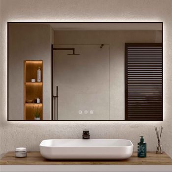 Espejo Baño Led Regulable Antivaho Negro 80 X 100 Cm (al X An) Bellobath