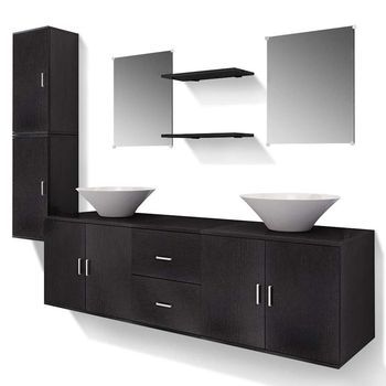 Conjunto De Muebles De Baño Y Lavabo 9 Piezas Negro Vidaxl