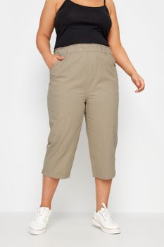Yours Pantalón Capri Beige De Algodón Fresco, Mujer Curvy Y Tallas Grandes, Yours