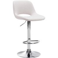 taburete alto de bar x1 con reposapies de tela color crema base de metal cromado 100004611