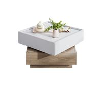mesa de centro cuadrada giratoria 360 - con 2 cajones - 60x60x38 cm - blanco y natural
