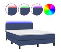 cama box spring con colchon y led tela azul 140x200 cm diseno plano