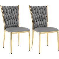 set 2 sillas de comedor sillas de cocina de terciopelo con respaldo alto tejido patas de metal - gris oscuro - woltu