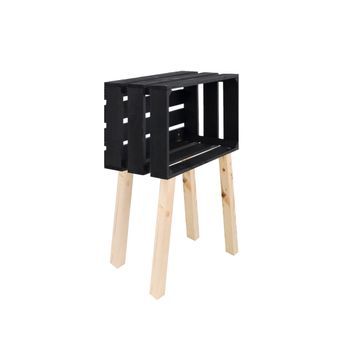 Mesita Box Horizontal Negra - Hecha A Mano En España - Madera Natural