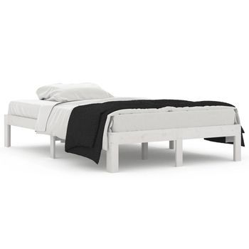 Cama Matrimonial | Cama Para Adultos | Estructura De Cama Madera Maciza Pequeña Doble Blanca 120x190cm
