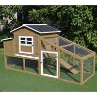pawhut gallinero madera exterior con corral de alambre techos asfalticos marron
