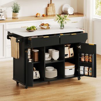 Isla De Cocina Con Ruedas, Encimera Abatible Extensible Y Almacenaje, 143 X 45 X 89,5 Cm