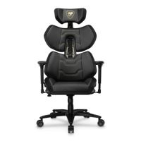 silla gaming cougar terminator elite gold 135 kg respaldo ajustable reposabrazos 4d acolchada negra y oro