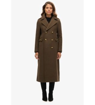 Superdry para mujer. W5011889A Abrigo de lana doble botonadura marrón (XL), Casual, Poliéster