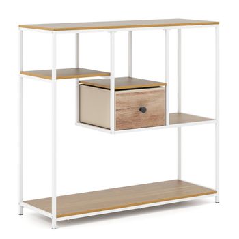 Costway Mesa Consola 100cm con Almacenamiento Cajón y Estantería 4 Niveles Estilo Industrial para Sala y Pasillo Natural