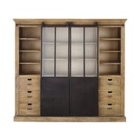 libreria de mango macizo y metal de 2 puertas correderas