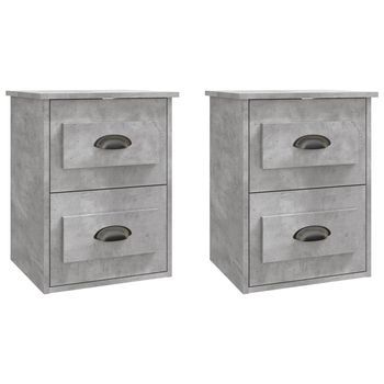Pack 2 Uds Mesita De Noche | Mesa Auxiliar | Mesilla De Pared Gris Hormigón 41,5x36x53 Cm