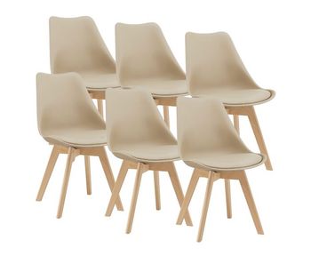 Juego de 6 sillas de comedor fläten estilo escandinavo 82x49x54cm cuero sintético - beige [en.casa]