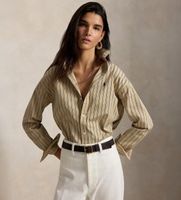 polo ralph lauren para mujer 211910743511 camisa de algodon con rayas relaxed fit beige l casual manga larga