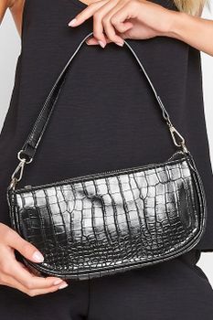 Bolso Negro De Hombro Imitación Cocodrilo