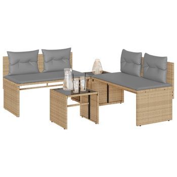 Juego De Sofás Jardín Con Cojines 4 Uds | Conjunto Mueble Jardin Mesa Y Sillas Ratán Sintético Beige Cfw94528