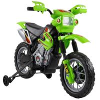 homcom moto electrica para ninos con ruedas de apoyo desmontables faros y musica para ninos 3-6 anos verde