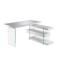 escritorio madera blanco y cristal templado angel cerda 3002 140x127x75