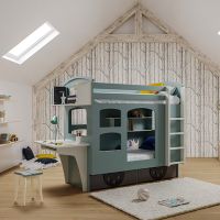 mathy by bols wagon bunk bed with shelves  drawers available in 26 colours - mathy coral