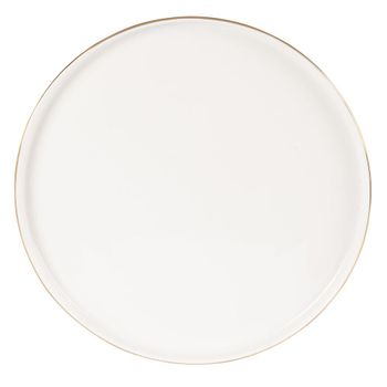 Plato llano de porcelana blanca y dorada
