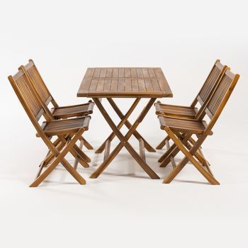 Conjunto Jardín De Teca, Mesa Rectangular 120 Cm Y 4 Sillas Plegables, Madera Teca Grado A, Tratamiento Al Agua Aplicado, Juego De Comedor De Teka, Set Sillas Y Mesa De Teka, Set Terraza