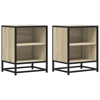 Pack 2 Uds Mesitas Noche | Mesilla De Noche Madera Ingeniería Roble Sonoma 40x31x50cm