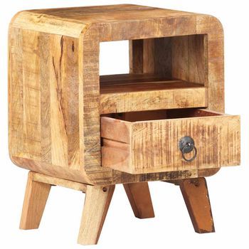 Mesita De Noche | Mesilla De Noche De Madera De Mango Rugosa 30x30x41 Cm