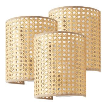 3 Lámparas De Pared Ascot 1x E27 Metal-plástico 20x16x12 Cm - Efecto Ratán [lux.pro]